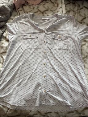 croft & barrow White Short-Sleeve Polka Dot Button Shirt